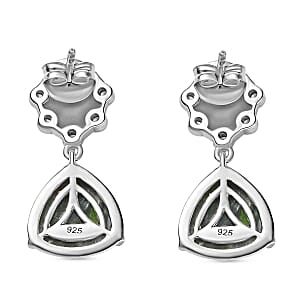 Siberian Seraphinite and White Zircon 7.80 ctw Earrings in Platinum Over Sterling Silver