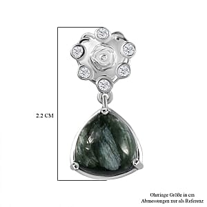 Siberian Seraphinite and White Zircon 7.80 ctw Earrings in Platinum Over Sterling Silver