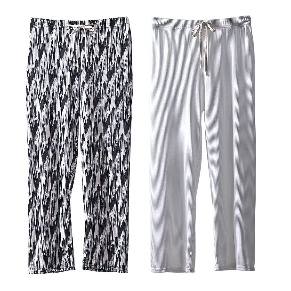 Labor Day Doorbuster TLV TAMSY Set of 2 White and Ikat Polyester Lounge Pant with Drawstring – One Size Fits Most image number 0