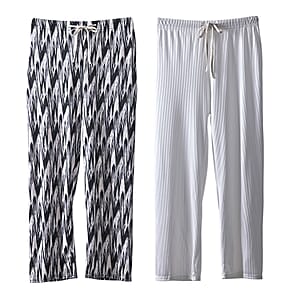 Labor Day Doorbuster TLV TAMSY Set of 2 White and Ikat Polyester Lounge Pant with Drawstring – One Size Fits Most