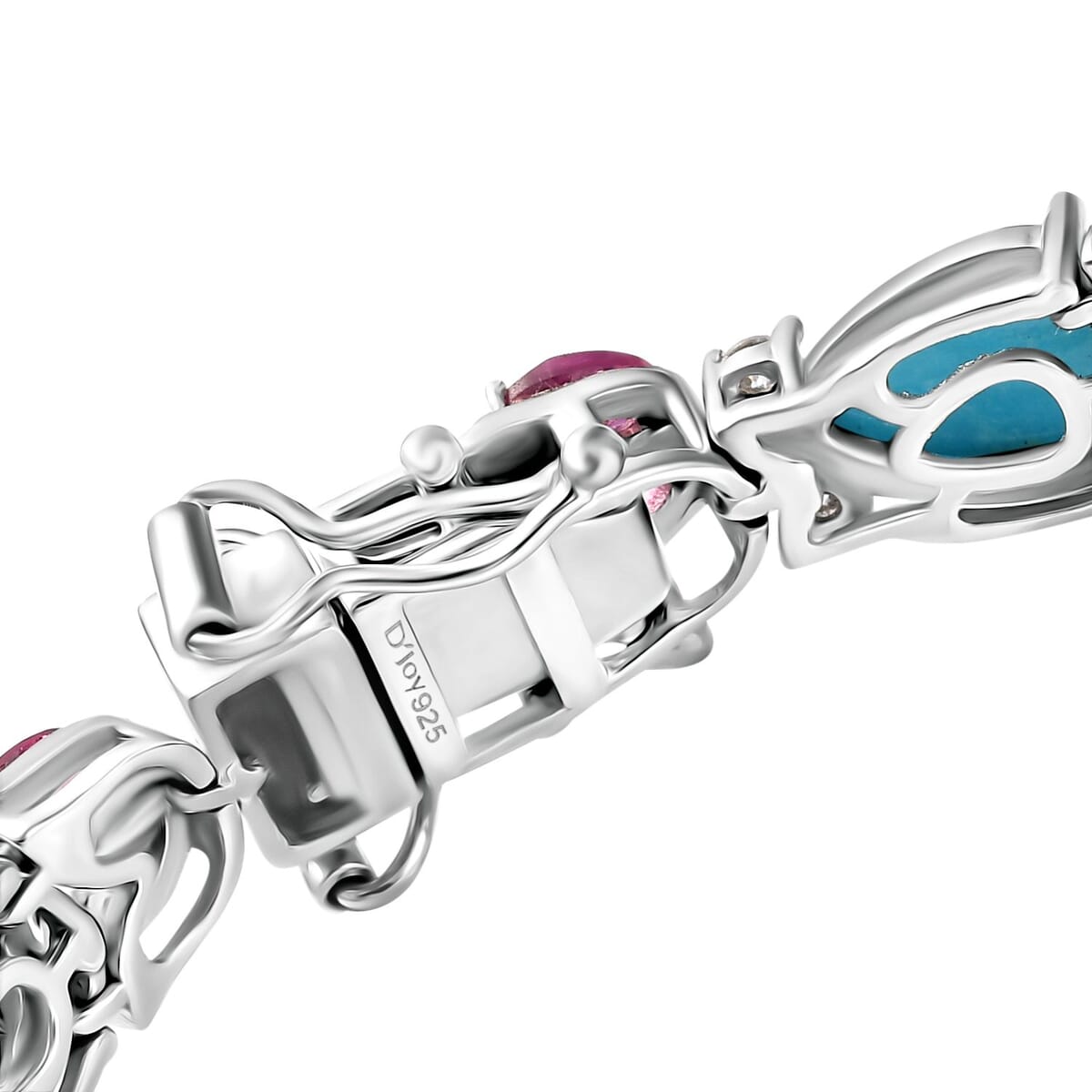 Epic Deal D'Joy Premium Sleeping Beauty Turquoise, Multi Gemstone Bracelet in Rhodium Over Sterling Silver (7.25 In) 16.70 ctw image number 3