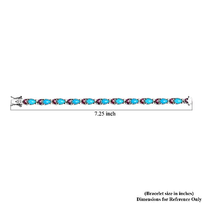 D'Joy Premium Sleeping Beauty Turquoise and Multi Gemstone 16.70 ctw Azure Bloom Bracelet in Rhodium Over Sterling Silver (7.25 In)