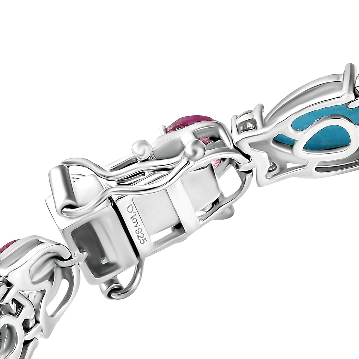D'Joy Premium Sleeping Beauty Turquoise and Multi Gemstone 14.15 ctw Azure Bloom Bracelet in Rhodium Over Sterling Silver (6.50 In) image number 2