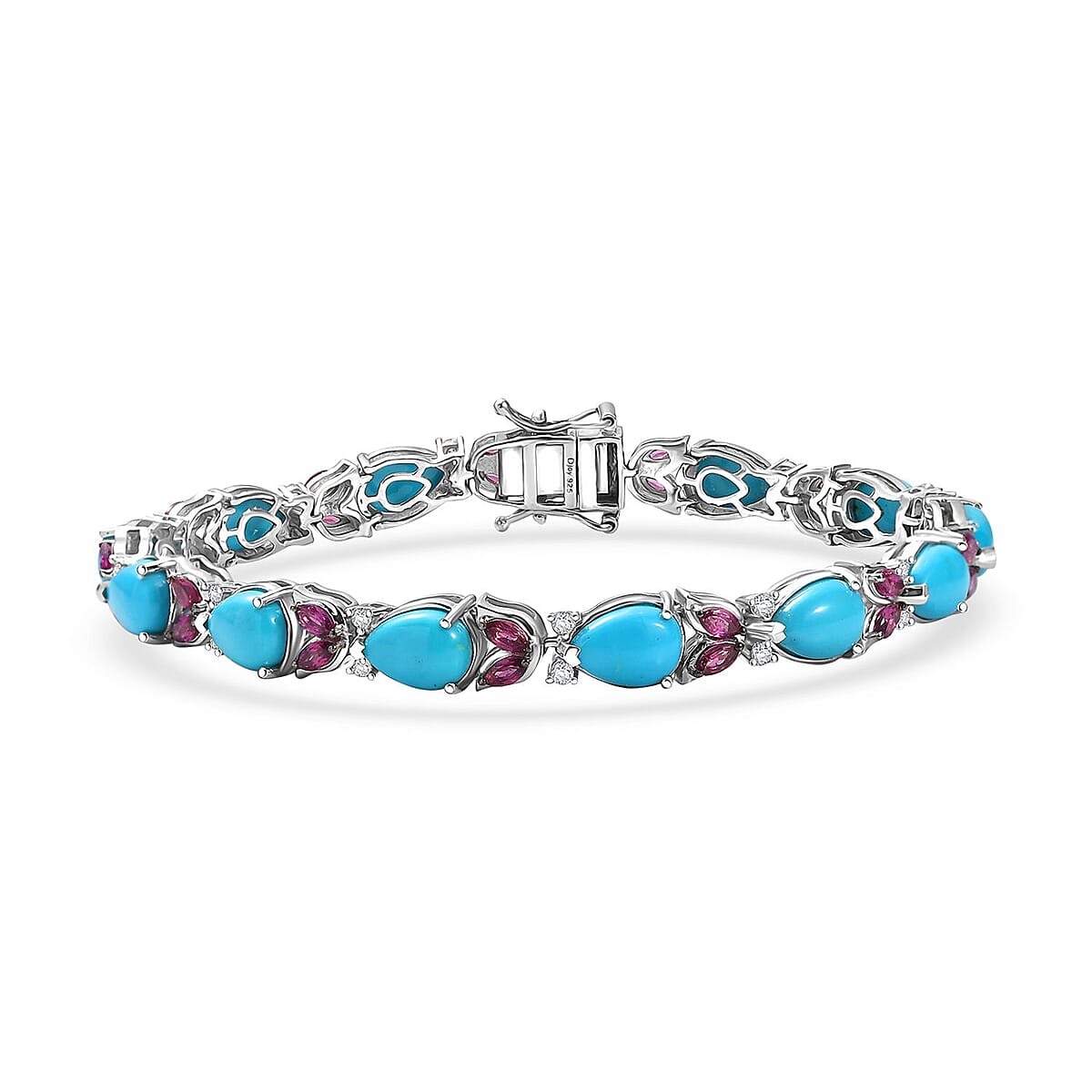 D'Joy Premium Sleeping Beauty Turquoise and Multi Gemstone 18.10 ctw Azure Bloom Bracelet in Rhodium Over Sterling Silver (8.00 In) image number 0