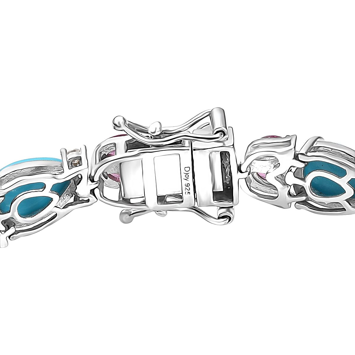 D'Joy Premium Sleeping Beauty Turquoise and Multi Gemstone 18.10 ctw Azure Bloom Bracelet in Rhodium Over Sterling Silver (8.00 In) image number 2