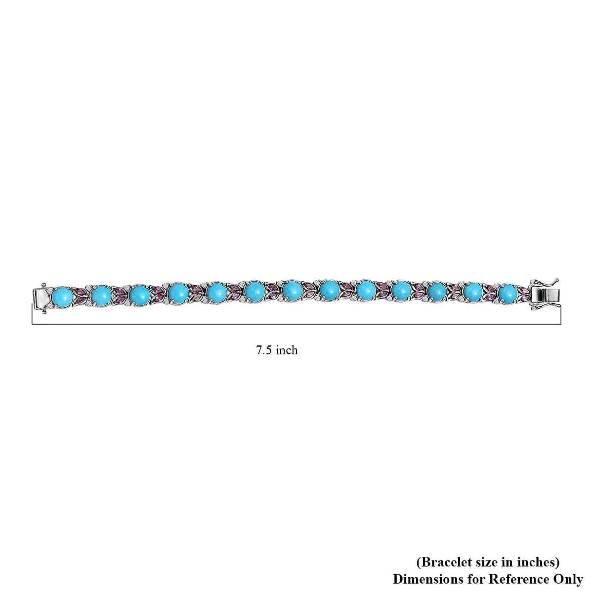 D'Joy Premium Sleeping Beauty Turquoise and Multi Gemstone 19.25 ctw Bracelet in Rhodium Over Sterling Silver (7.25 In) image number 3