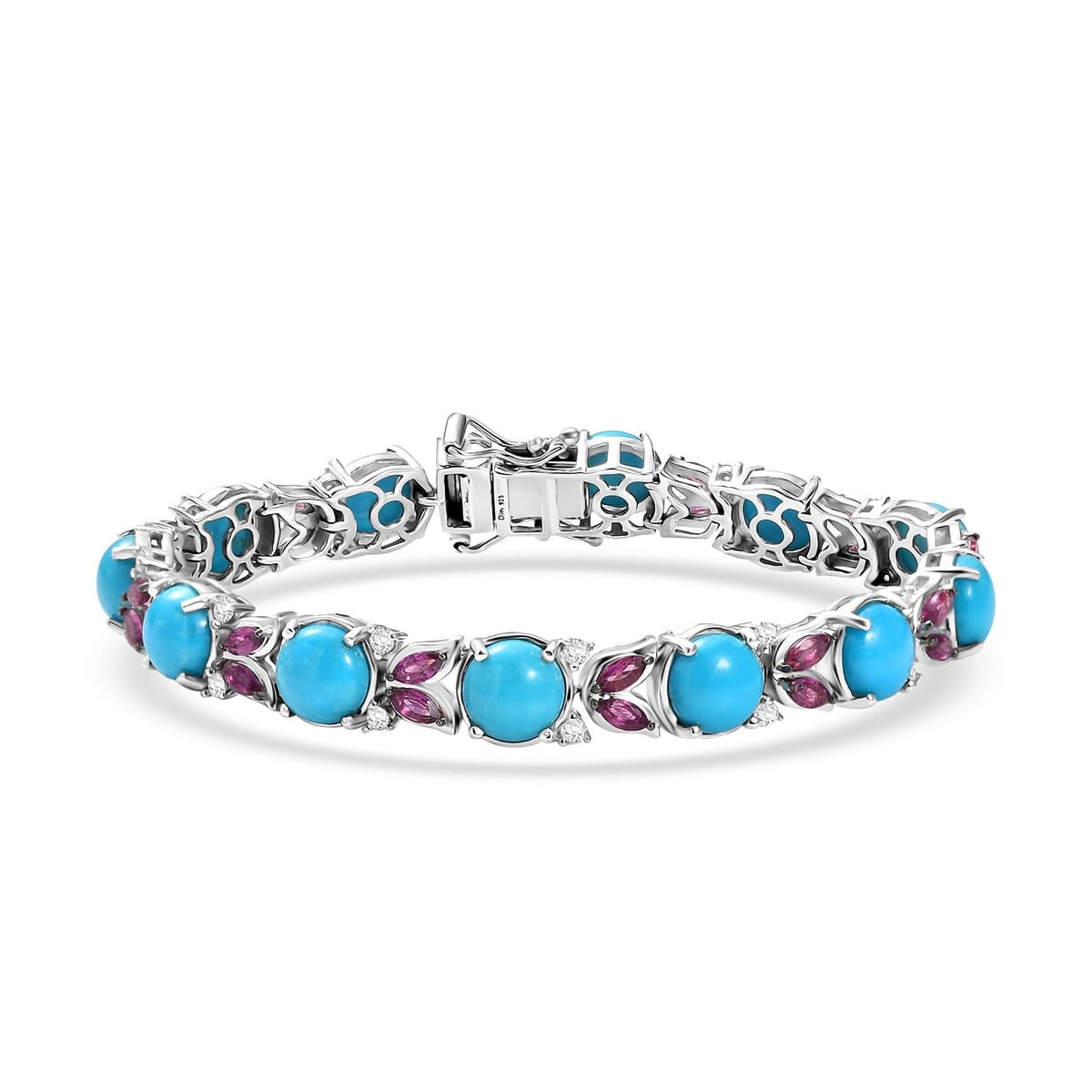 D'Joy Premium Sleeping Beauty Turquoise and Multi Gemstone 16.50 ctw Bracelet in Rhodium Over Sterling Silver (6.50 In) image number 0