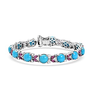 D'Joy Premium Sleeping Beauty Turquoise and Multi Gemstone 16.50 ctw Bracelet in Rhodium Over Sterling Silver (6.50 In)