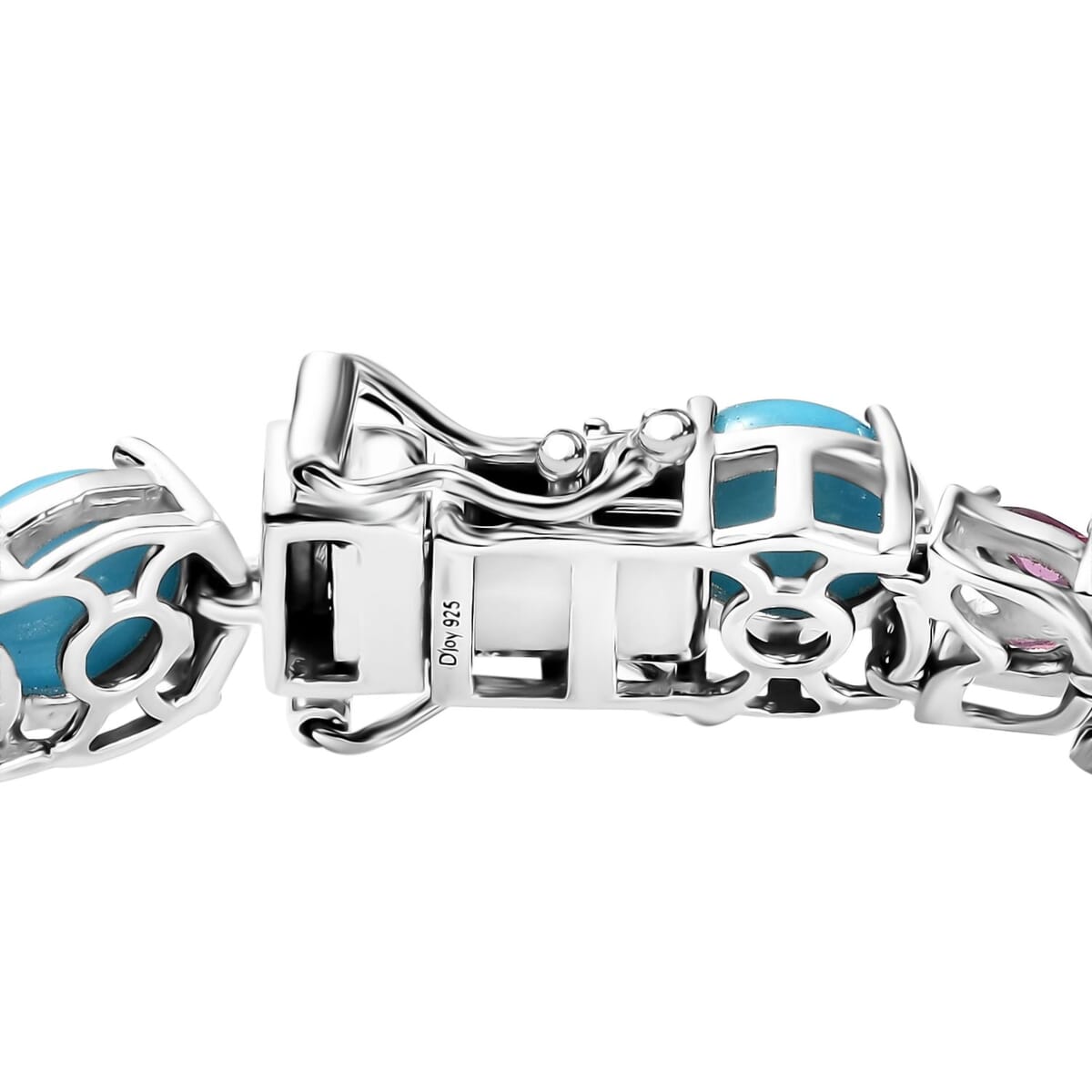 D'Joy Premium Sleeping Beauty Turquoise and Multi Gemstone 16.50 ctw Bracelet in Rhodium Over Sterling Silver (6.50 In) image number 2