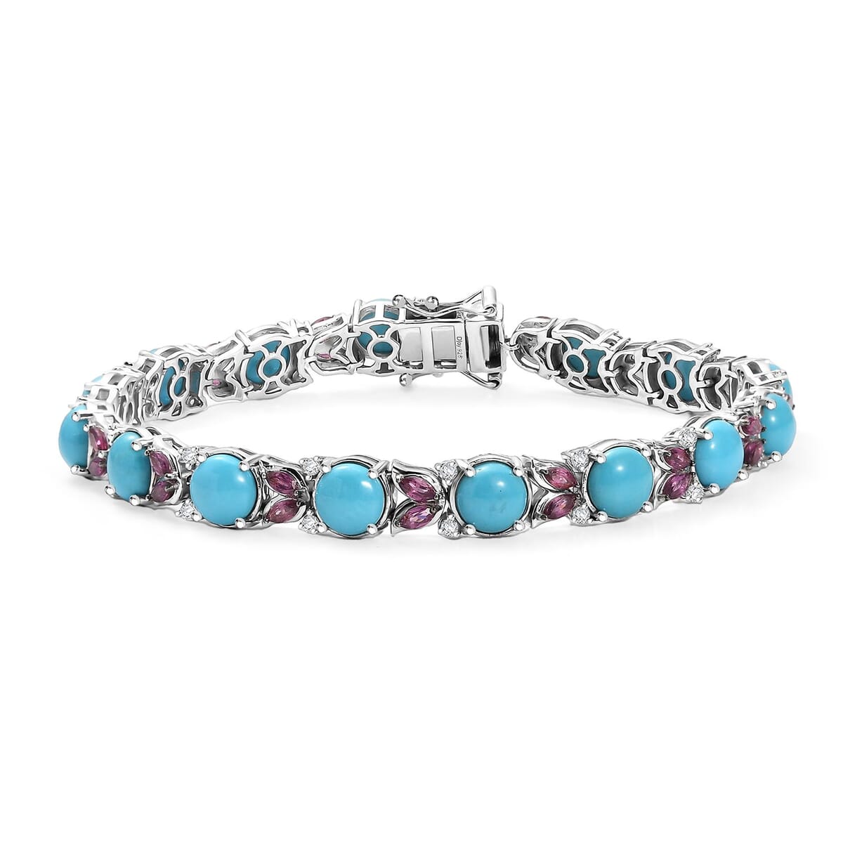 D'Joy Premium Sleeping Beauty Turquoise and Multi Gemstone 20.60 ctw Bracelet in Rhodium Over Sterling Silver (8.00 In) image number 0