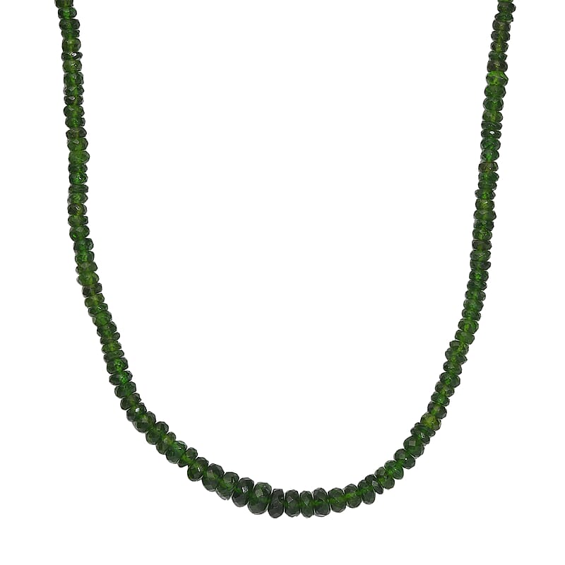 Premium Chrome Diopside 80.00 ctw Beaded Necklace in Rhodium Over Sterling Silver 18-20 Inches