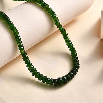 Premium Chrome Diopside 80.00 ctw Beaded Necklace in Rhodium Over Sterling Silver 18-20 Inches