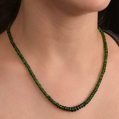 Premium Chrome Diopside 80.00 ctw Beaded Necklace in Rhodium Over Sterling Silver 18-20 Inches