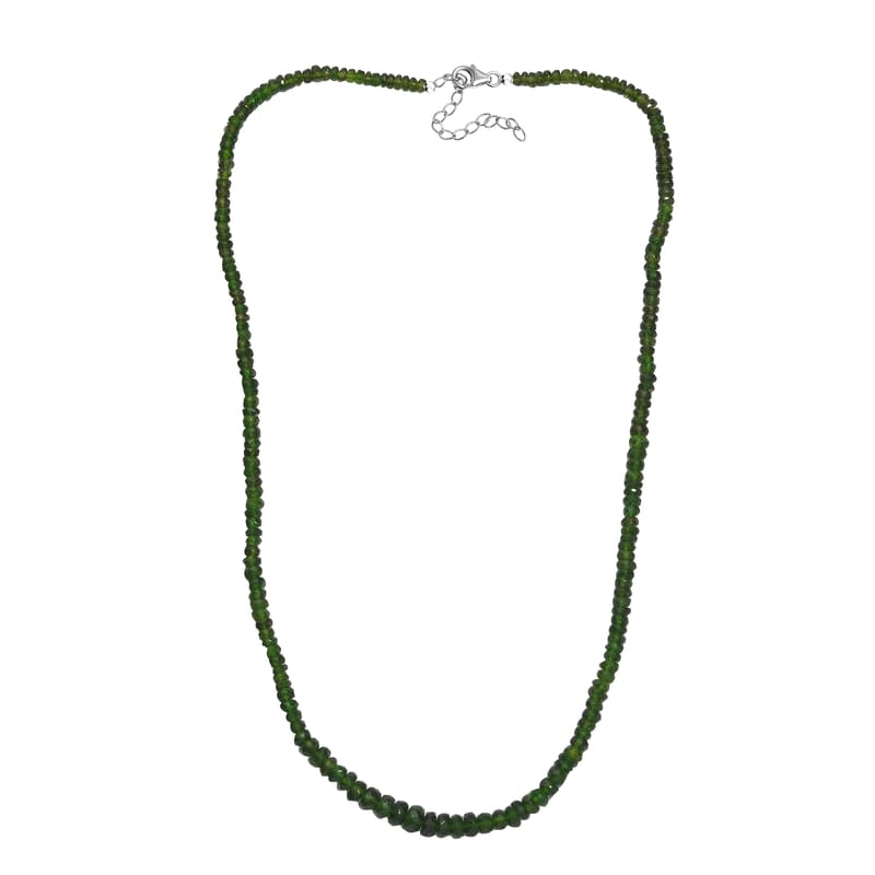 Premium Chrome Diopside 80.00 ctw Beaded Necklace in Rhodium Over Sterling Silver 18-20 Inches