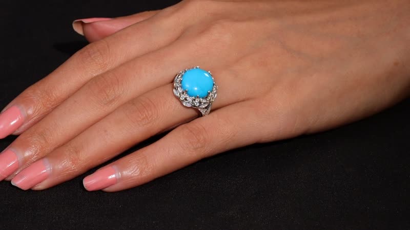 D'Joy Premium Sleeping Beauty Turquoise and Moissanite 7.15 ctw Ring in Rhodium Over Sterling Silver (Size 10.0)
