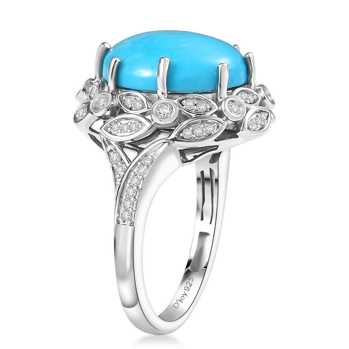 D'Joy Premium Sleeping Beauty Turquoise and Moissanite 7.15 ctw Whispering Leaves Ring in Rhodium Over Sterling Silver (Size 10.0) image number 3