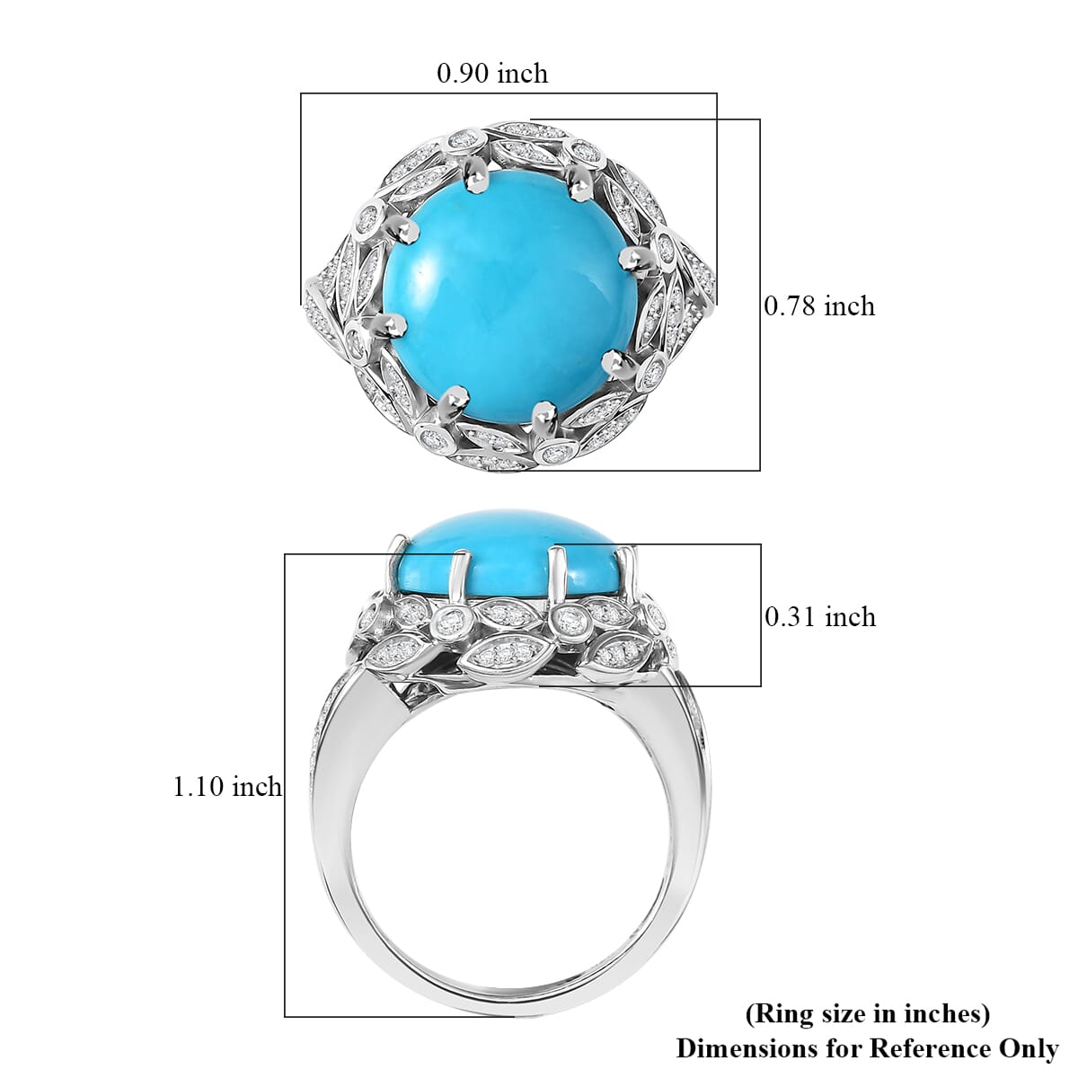 D'Joy Premium Sleeping Beauty Turquoise and Moissanite 7.15 ctw Whispering Leaves Ring in Rhodium Over Sterling Silver (Size 10.0) image number 5