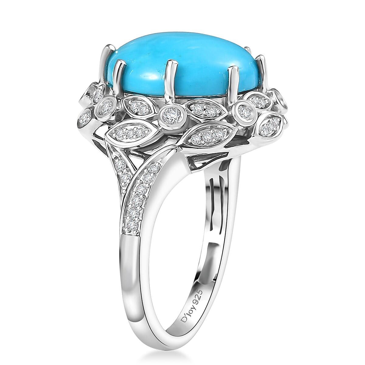 D'Joy Premium Sleeping Beauty Turquoise and Moissanite 7.15 ctw Whispering Leaves Ring in Rhodium Over Sterling Silver (Size 6.0) image number 3