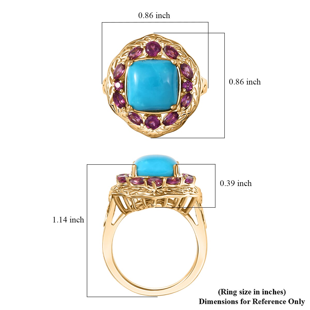 D'Joy Premium Sleeping Beauty Turquoise and Orissa Rhodolite Garnet 5.25 ctw Twilight Bloom Ring in 18K Vermeil Yellow Gold Over Sterling Silver (Size 10.0)  image number 5