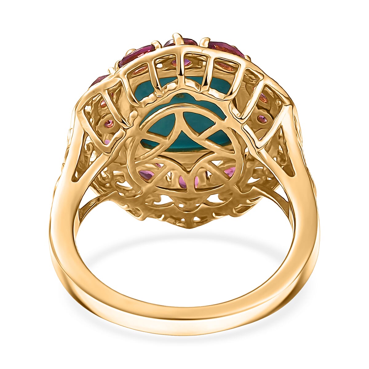 D'Joy Premium Sleeping Beauty Turquoise and Orissa Rhodolite Garnet 5.25 ctw Twilight Bloom Ring in 18K Vermeil Yellow Gold Over Sterling Silver (Size 7.0)  image number 4