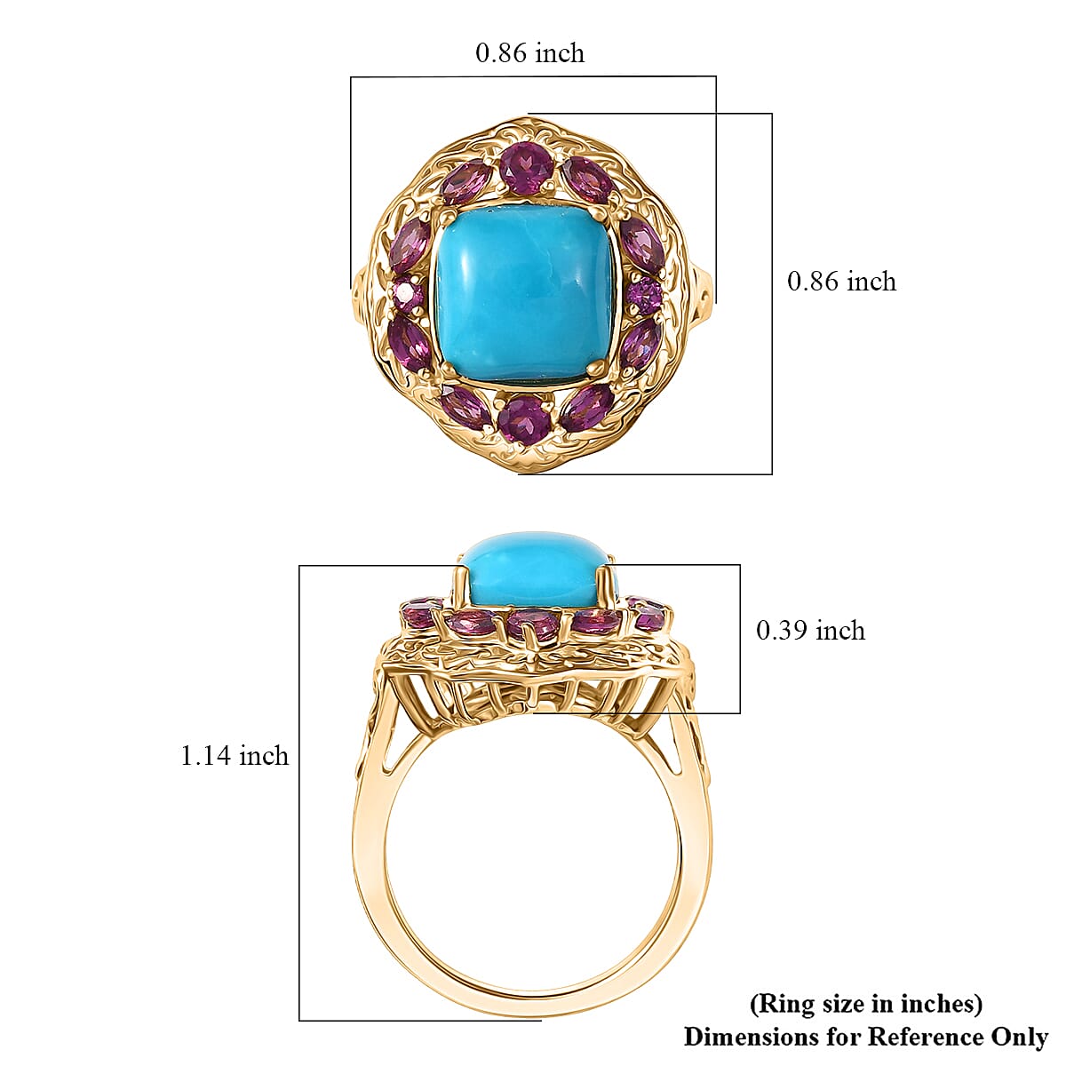 D'Joy Premium Sleeping Beauty Turquoise and Orissa Rhodolite Garnet 5.25 ctw Twilight Bloom Ring in 18K Vermeil Yellow Gold Over Sterling Silver (Size 7.0)  image number 5