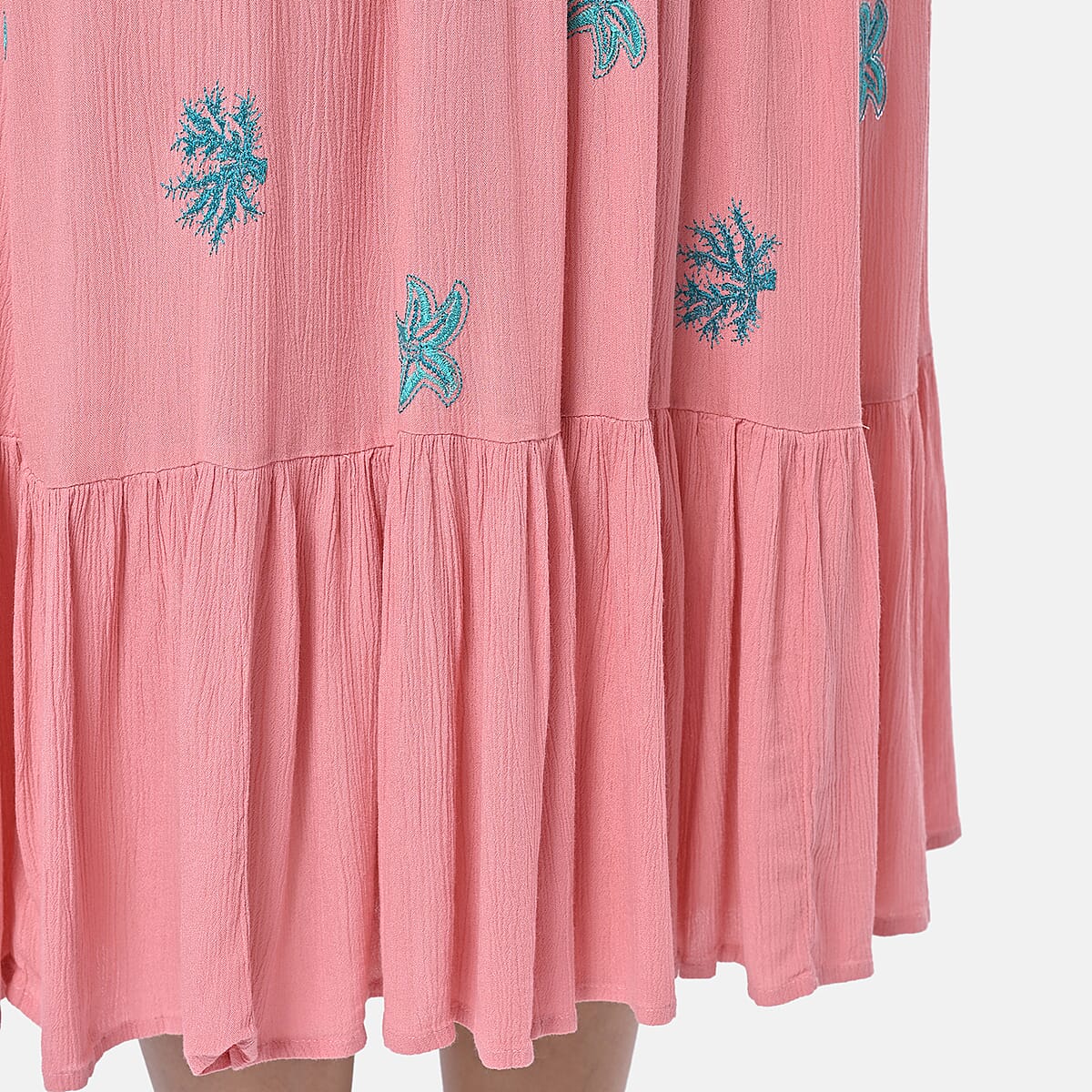 Tamsy Coral Summer Beach Midi Dress with Sequin Embroidery - One Size Fits Most image number 8