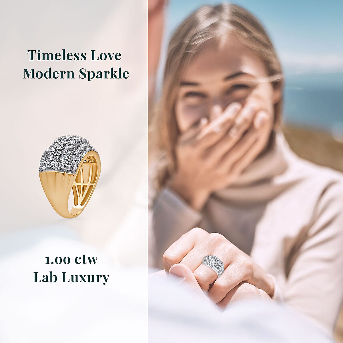 Luxuriant Lab Grown Diamond G-H SI 2.00 ctw Galaxy of Stars Ring in 18K Vermeil Yellow Gold Over Sterling Silver (Size 9.0)  image number 5
