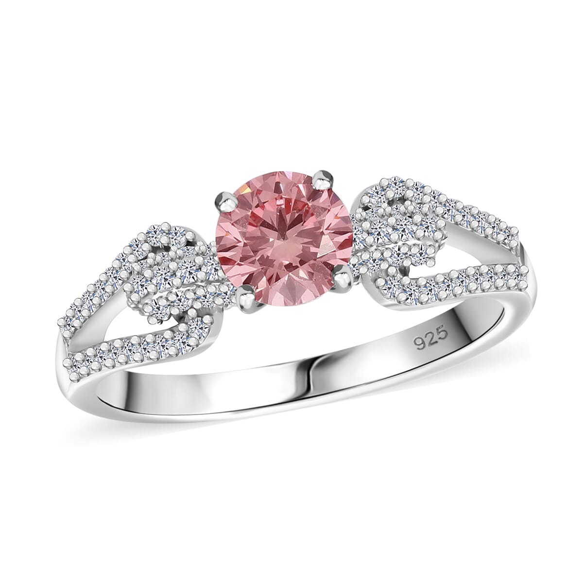 Luxuriant Lab Grown Pink and White Diamond VS 1.00 ctw Love Bow Ring in Rhodium Over Sterling Silver (Size 10.0)  image number 0