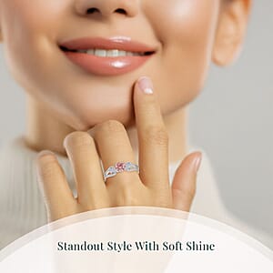 Luxuriant Lab Grown Pink Diamond (IR) (VS) and Lab Grown Diamond 1.00 ctw Love Bow Ring in Rhodium Over Sterling Silver (Size 10.0) 