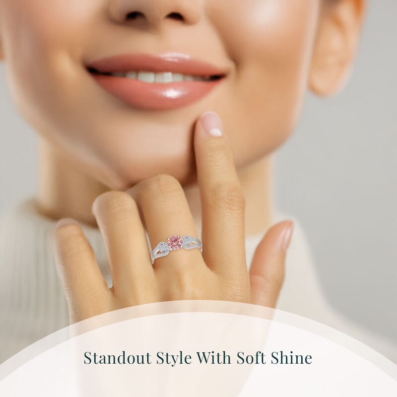 Luxuriant Lab Grown Pink Diamond (IR) (VS) and Lab Grown Diamond 1.00 ctw Love Bow Ring in Rhodium Over Sterling Silver (Size 10.0)