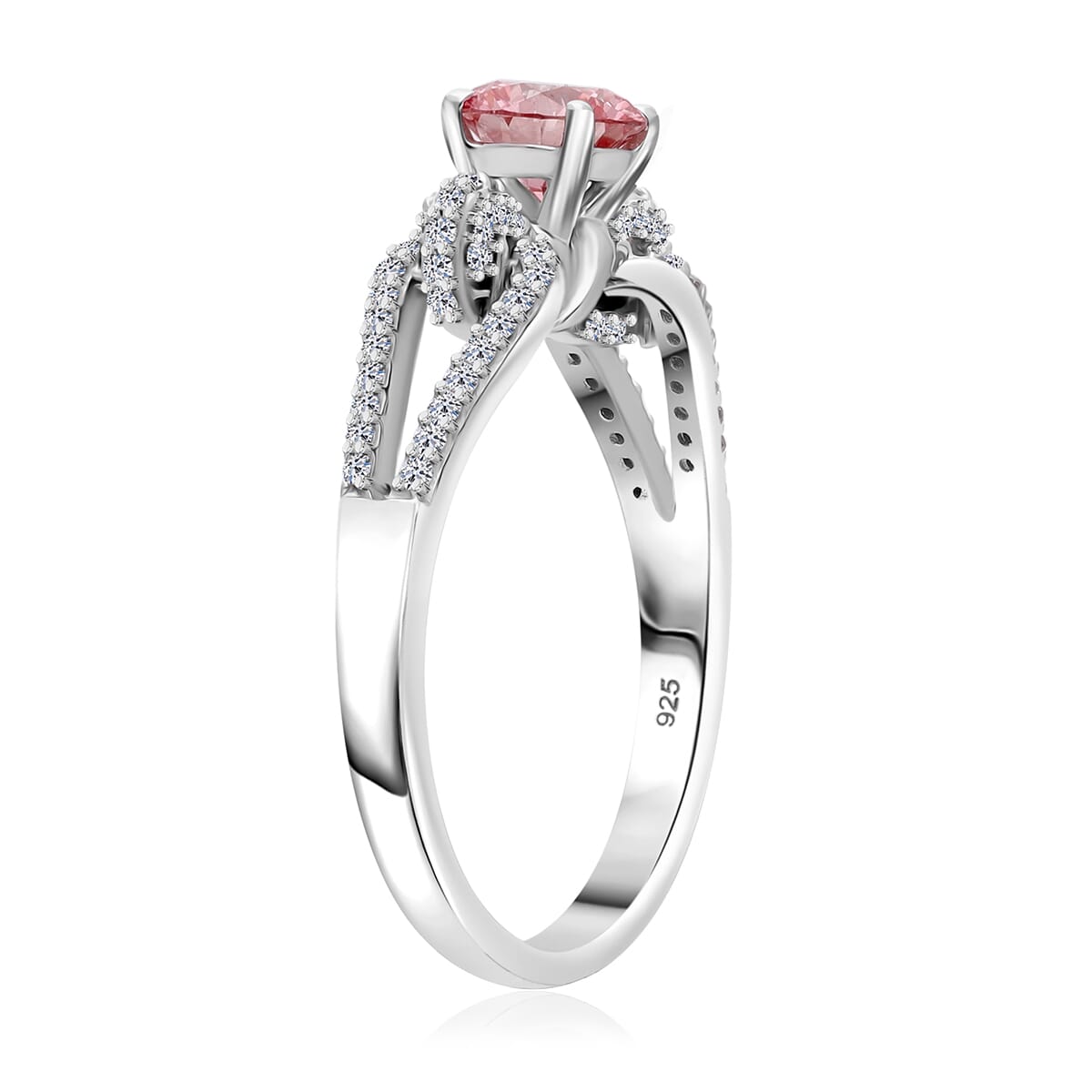 Luxuriant Lab Grown Pink and White Diamond VS 1.00 ctw Love Bow Ring in Rhodium Over Sterling Silver (Size 10.0)  image number 2