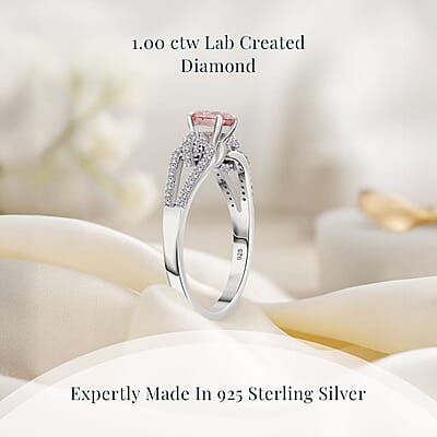 Luxuriant Lab Grown Pink Diamond (IR) (VS) and Lab Grown Diamond 1.00 ctw Love Bow Ring in Rhodium Over Sterling Silver (Size 10.0)