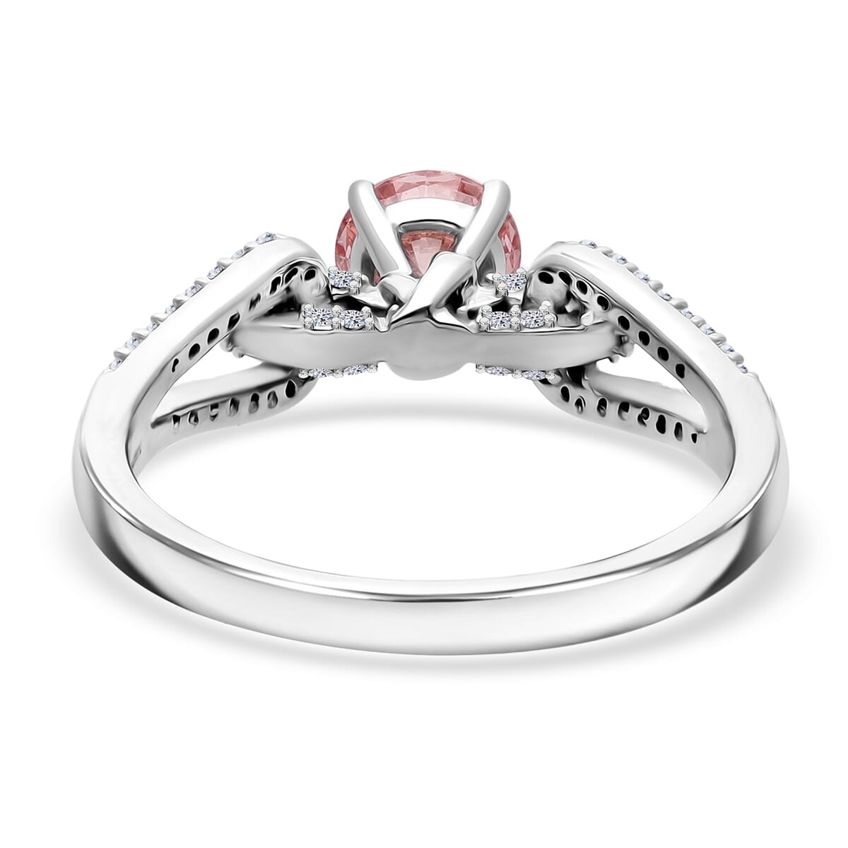 Luxuriant Lab Grown Pink and White Diamond VS 1.00 ctw Love Bow Ring in Rhodium Over Sterling Silver (Size 10.0)  image number 3