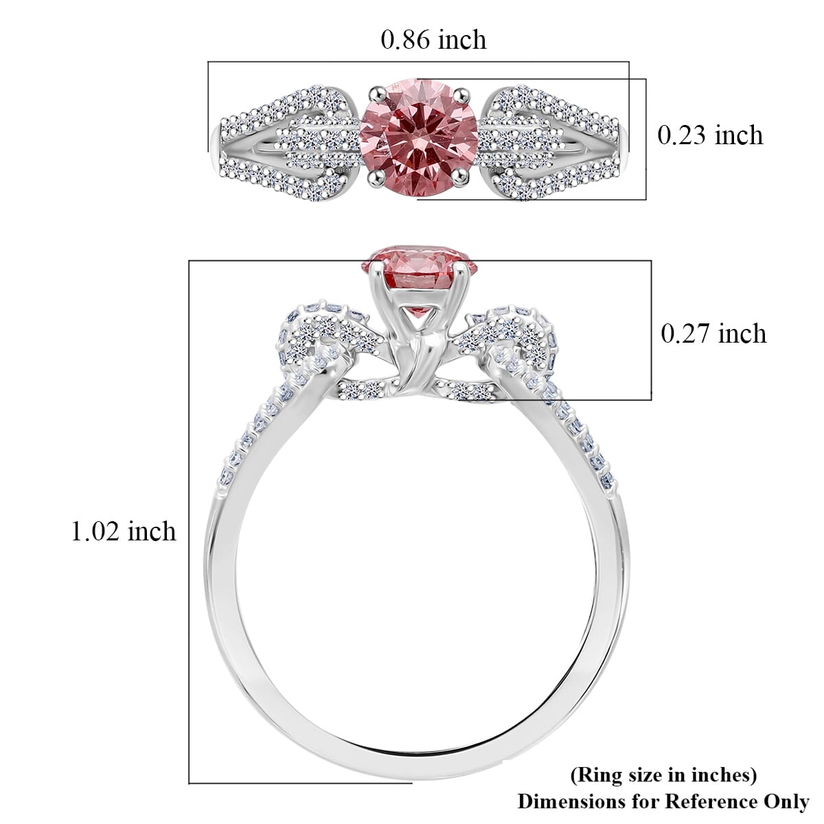 Luxuriant Lab Grown Pink and White Diamond VS 1.00 ctw Love Bow Ring in Rhodium Over Sterling Silver (Size 10.0)  image number 4