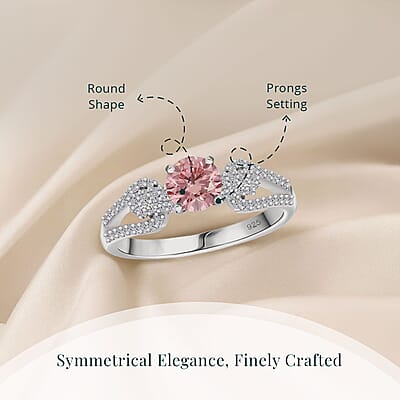 Luxuriant Lab Grown Pink Diamond (IR) (VS) and Lab Grown Diamond 1.00 ctw Love Bow Ring in Rhodium Over Sterling Silver (Size 10.0)