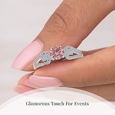 Luxuriant Lab Grown Pink Diamond (IR) (VS) and Lab Grown Diamond 1.00 ctw Love Bow Ring in Rhodium Over Sterling Silver (Size 10.0)