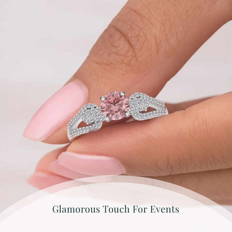 Luxuriant Lab Grown Pink Diamond (IR) (VS) and Lab Grown Diamond 1.00 ctw Love Bow Ring in Rhodium Over Sterling Silver (Size 10.0)