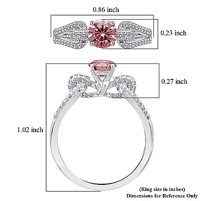 Luxuriant Lab Grown Pink Diamond (IR) (VS) and Lab Grown Diamond 1.00 ctw Love Bow Ring in Rhodium Over Sterling Silver (Size 10.0)
