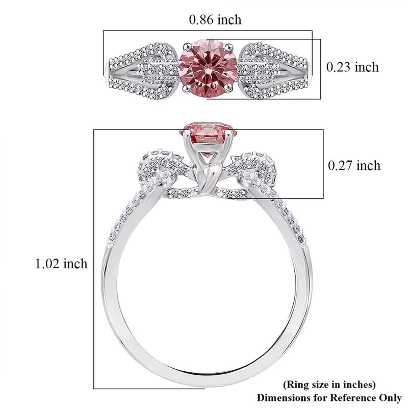 Luxuriant Lab Grown Pink Diamond (IR) (VS) and Lab Grown Diamond 1.00 ctw Love Bow Ring in Rhodium Over Sterling Silver (Size 10.0)