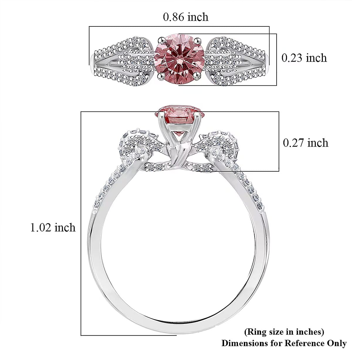 Luxuriant Lab Grown Pink Diamond (IR) (VS) and Lab Grown Diamond 1.00 ctw Love Bow Ring in Rhodium Over Sterling Silver (Size 6.0)  image number 6