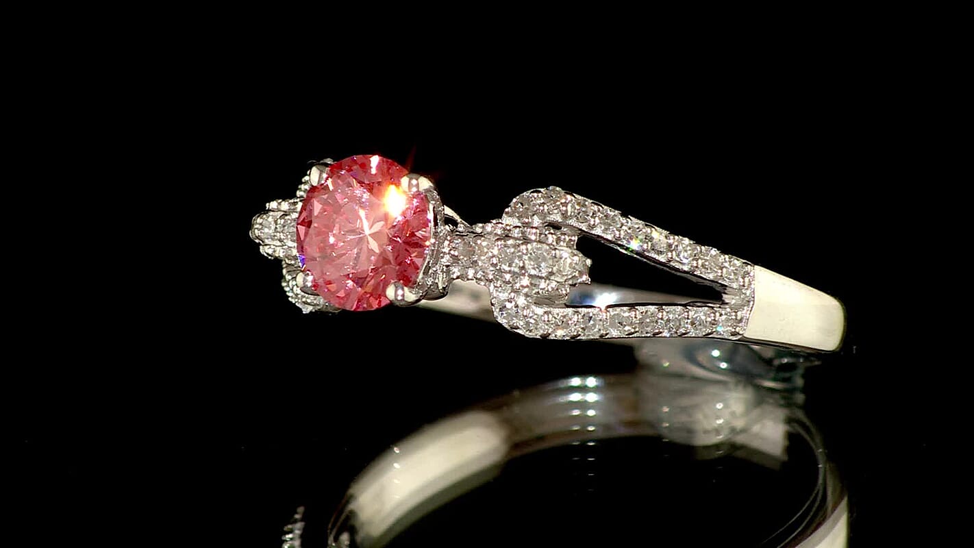 Luxuriant Lab Grown Pink and White Diamond E-F VS 1.00 ctw Ring in Rhodium Over Sterling Silver