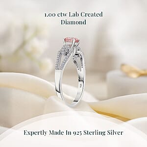 Luxuriant Lab Grown Pink Diamond (IR) (VS) and Lab Grown Diamond 1.00 ctw Love Bow Ring in Rhodium Over Sterling Silver (Size 9.0) 