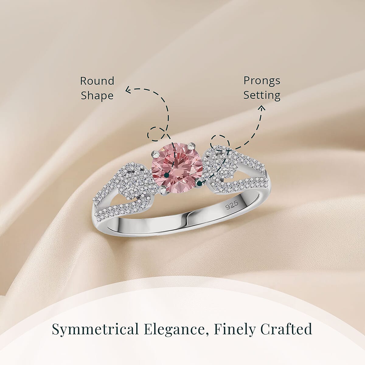 Luxuriant Lab Grown Pink Diamond (IR) (VS) and Lab Grown Diamond 1.00 ctw Love Bow Ring in Rhodium Over Sterling Silver (Size 9.0)  image number 4