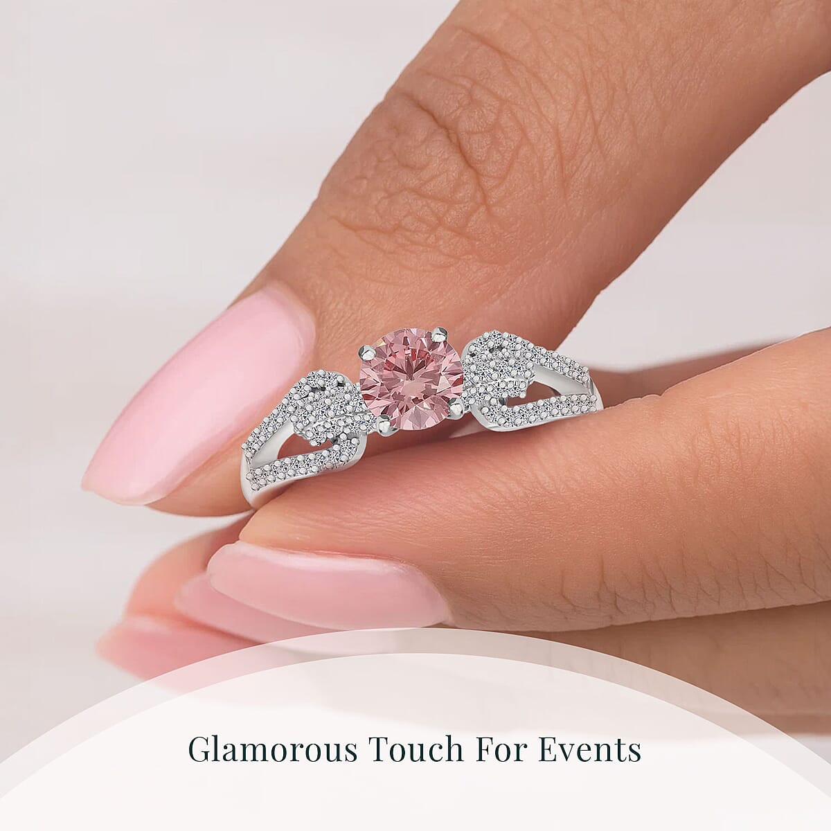 Luxuriant Lab Grown Pink Diamond (IR) (VS) and Lab Grown Diamond 1.00 ctw Love Bow Ring in Rhodium Over Sterling Silver (Size 9.0)  image number 5