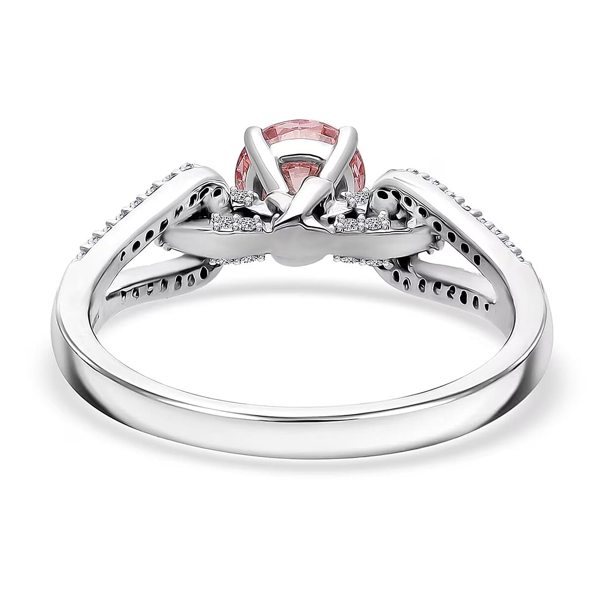 Luxuriant Lab Grown Pink Diamond (IR) (VS) and Lab Grown Diamond 1.00 ctw Love Bow Ring in Rhodium Over Sterling Silver (Size 9.0)  image number 7