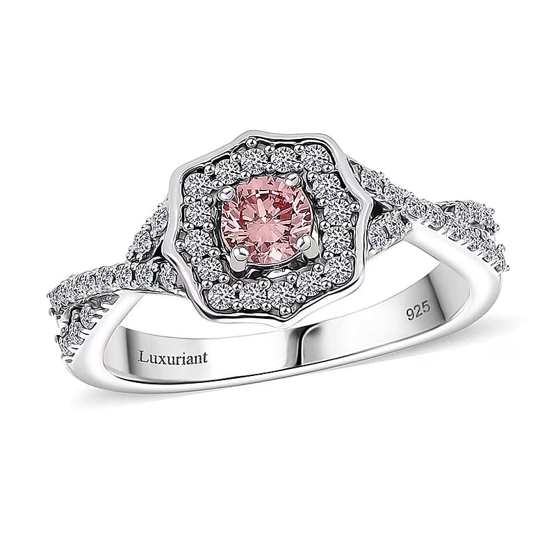 Luxuriant Lab Grown Pink Diamond (IR) (VS) and Lab Grown Diamond 0.50 ctw Art Deco Ring in Rhodium Over Sterling Silver (Size 10.0)