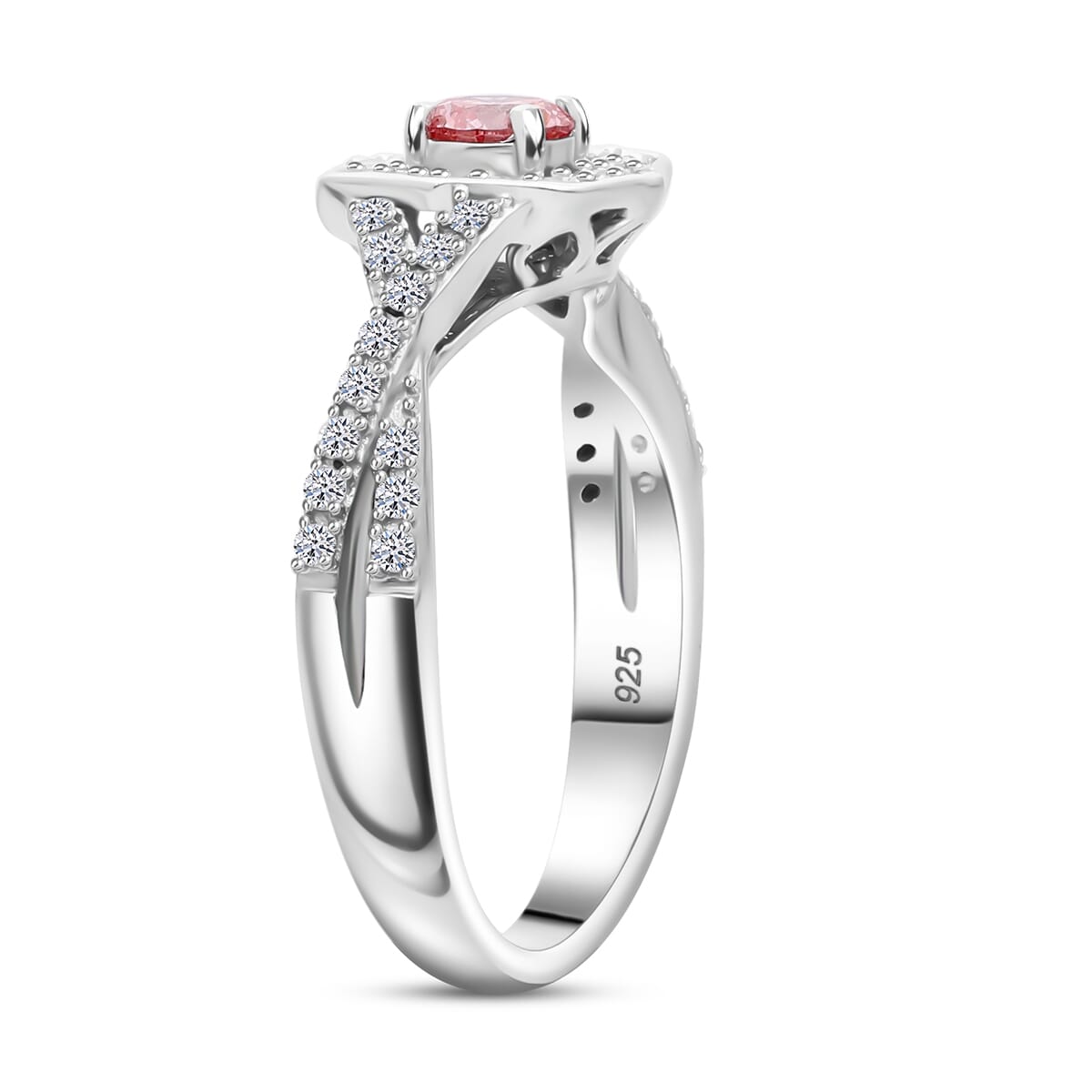 Luxuriant Lab Grown Pink and White Diamond VS 0.50 ctw Art Deco Ring in Rhodium Over Sterling Silver (Size 10.0) image number 2