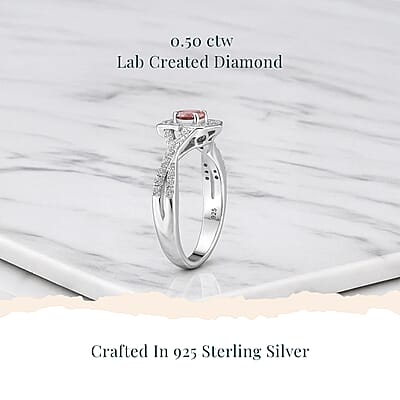 Luxuriant Lab Grown Pink Diamond (IR) (VS) and Lab Grown Diamond 0.50 ctw Art Deco Ring in Rhodium Over Sterling Silver (Size 10.0)