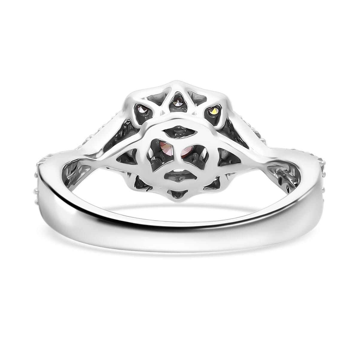 Luxuriant Lab Grown Pink and White Diamond VS 0.50 ctw Art Deco Ring in Rhodium Over Sterling Silver (Size 10.0) image number 3