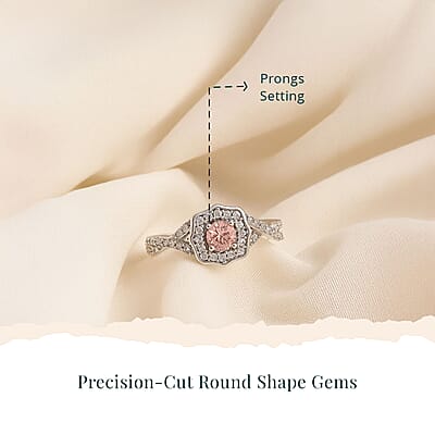 Luxuriant Lab Grown Pink Diamond (IR) (VS) and Lab Grown Diamond 0.50 ctw Art Deco Ring in Rhodium Over Sterling Silver (Size 10.0)
